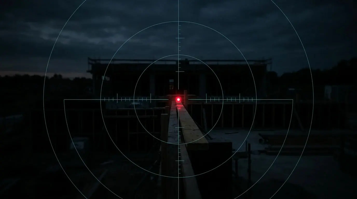 Krydslaser projicerer en vandret laserlinje på en væg under indendørs montage